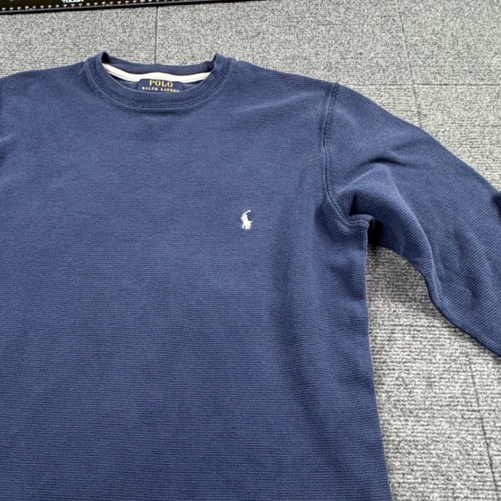 Polo Ralph Lauren Mens Small Navy Blue Waffle Knit Thermal Long Sleeve Shirt